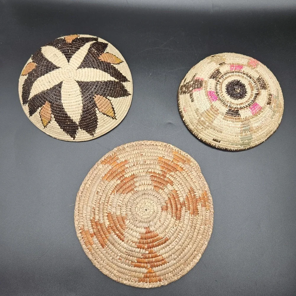 Southwestern Native American Style Woven Coil Baskets Bowls Boho Small Lot of 3